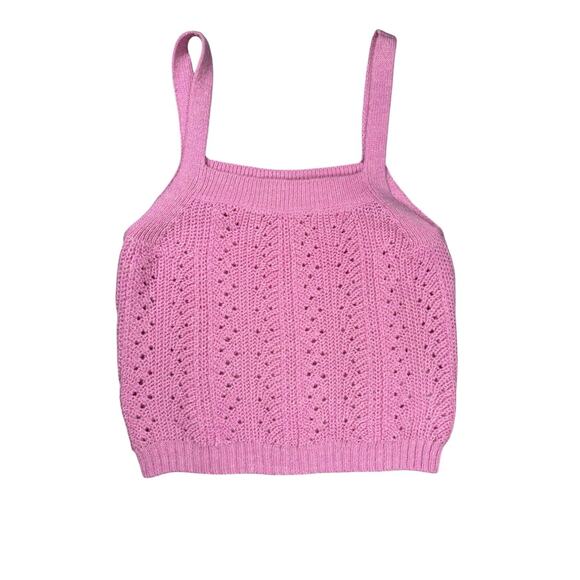 Lilly Pulitzer Zabrina Pink Pointelle Knit Square Neck Sweater Tank Top Sz M - Picture 1 of 7
